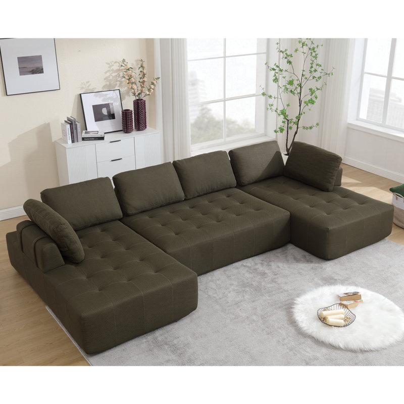Canapé moderne [NOUVEAUTÉ] [VIDÉO FOURNIE] Canapé modulaire de 138,5 po, canapé en forme de U, appartement, rembourré, canapé 6 places, canapé en combinaison libre, tissu respirant,