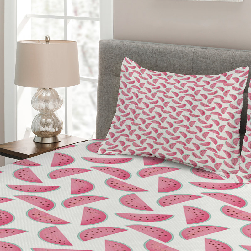 Melon Coastal Polyester Coverlet, King Bedspread + 2 Shams