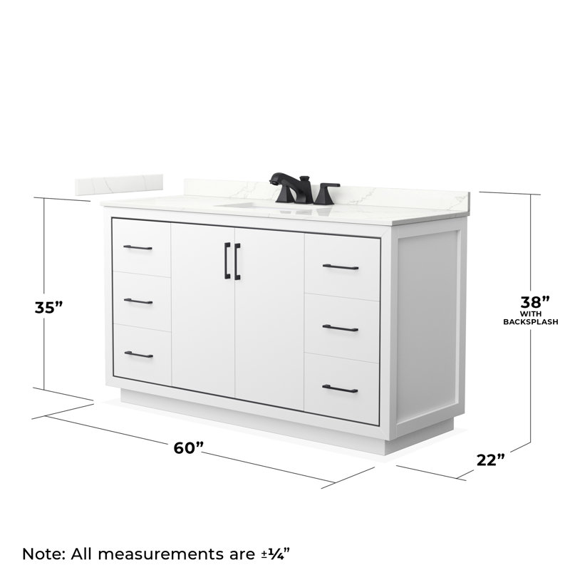 60'' W Single Vanity, Giotto Quartz, White, Matte Black