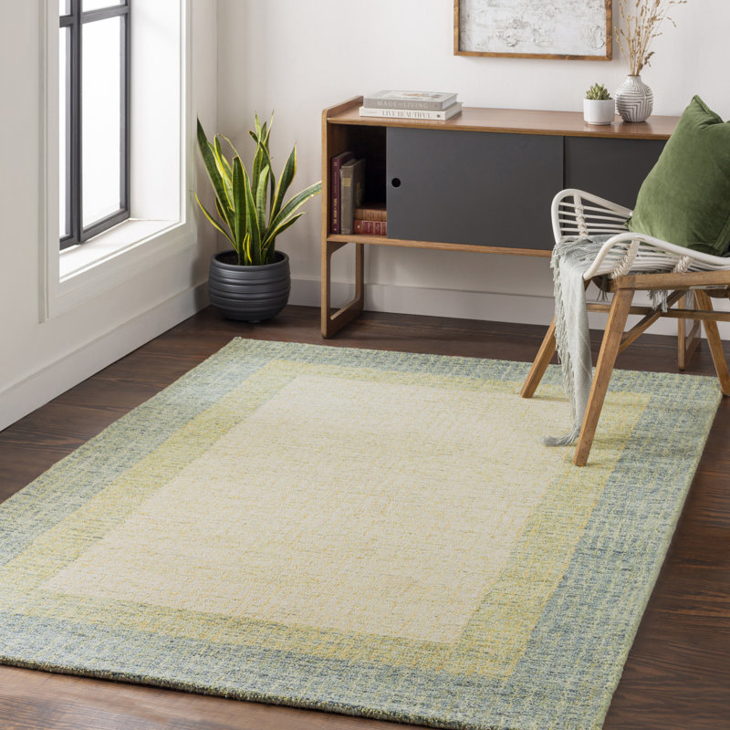 Tapis vert / beige en laine touffeté à la main Dunfermline, Rectangle 8 pi 10 po x 12 pi