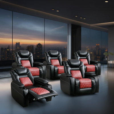 36.1" Wide Modern And Overstuffed Breathable Leather Dual Motor Power Reclining Home Theater Seat With Adjustable Headrest