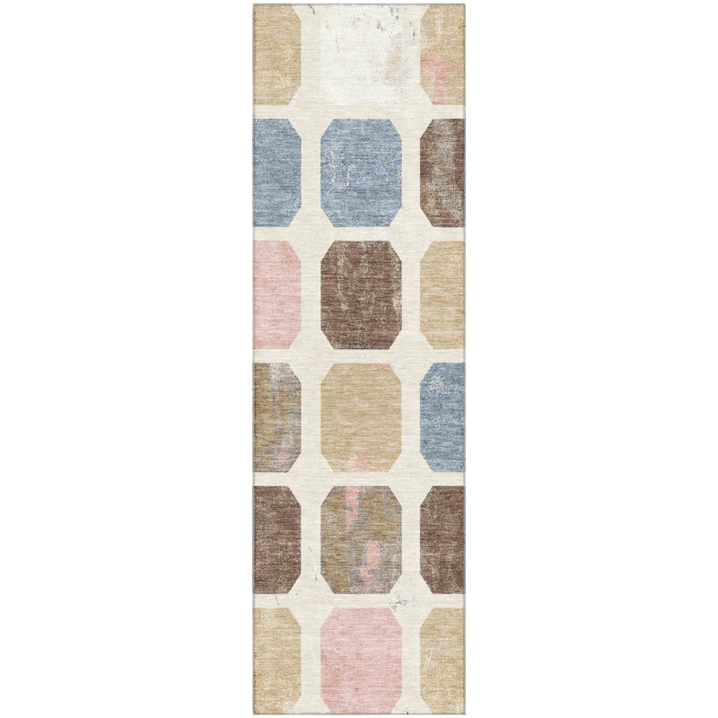 Premium Machine Washable Ralston AMF1950 Geometric Rug, Runner 2'3" x 7'6"