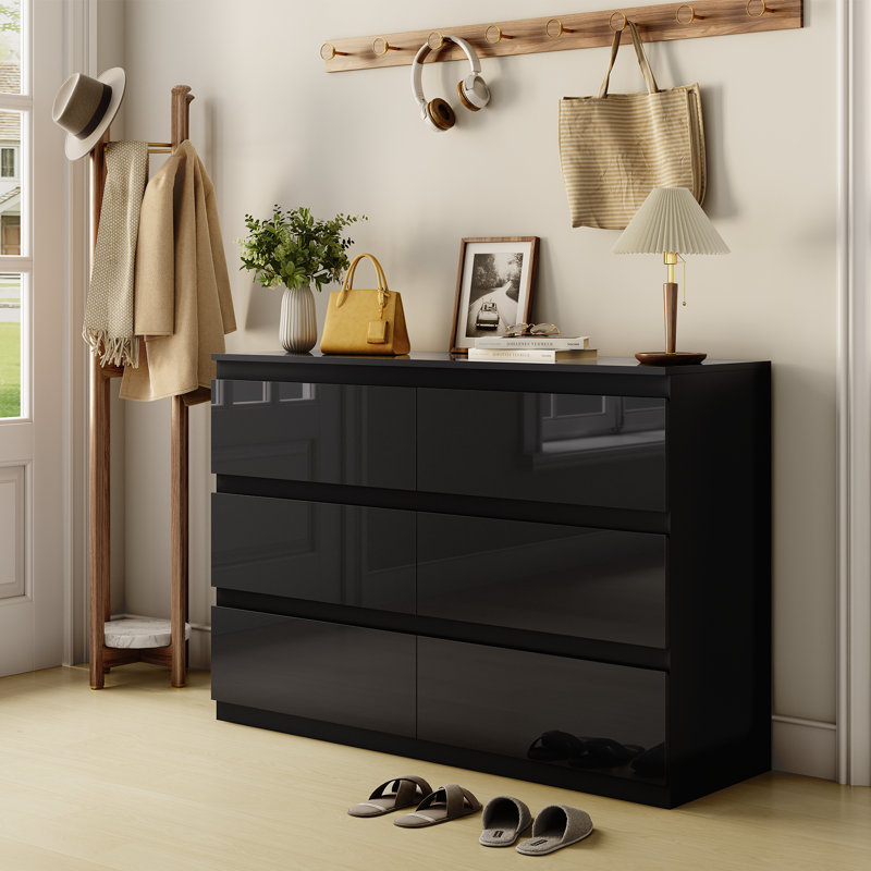 Commode double 6 tiroirs, l 47,2 pi, Black