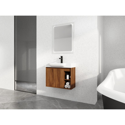 Meuble-lavabo mural 28 po avec lavabo en céramique et porte à fermeture en douceur, emballage KD