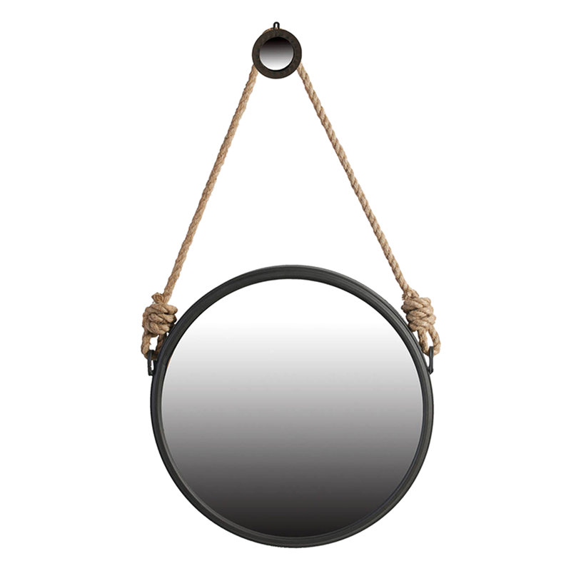 Beau miroir de 19,5 po pour salle de bain, entrée - sangle de corde - cadre en métal gris, 19,5 po x 19,5 po
