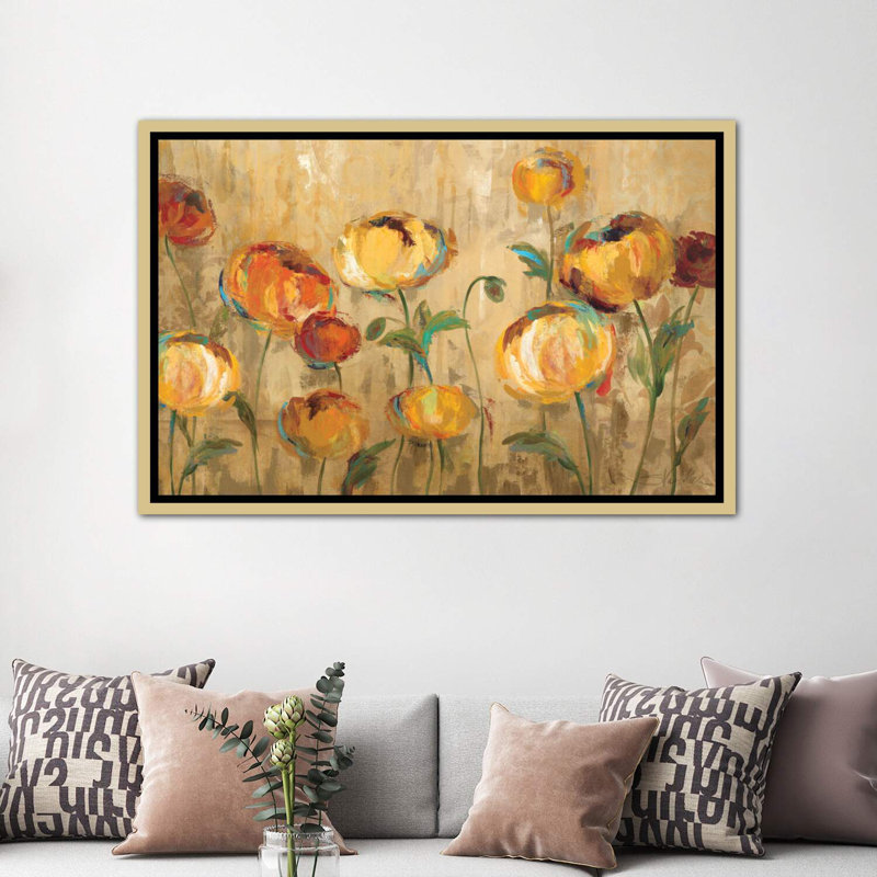 Joyful Ranunculi par Silvia Vassileva - reproduction d'art, H 40 po x l 60 po x 1,5 po, Cadre flottant doré