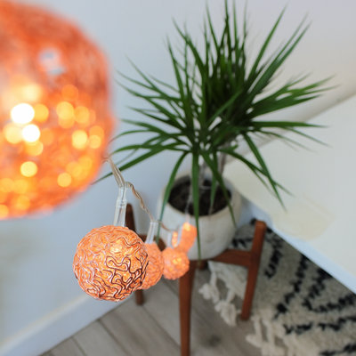 Ensemble de 3 guirlandes de boules en cuivre tissé or rose - 10 mini lumières sphériques DEL, blanc chaud, 2,4 pi
