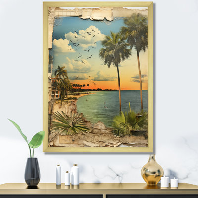 Vintage Florida Collage Palm Trees And Beach - Florida Wall Art