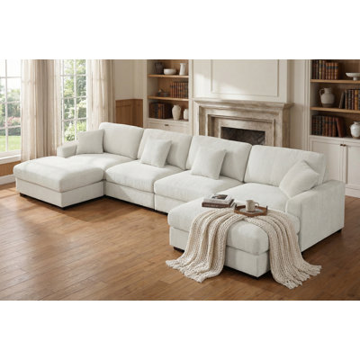 6 - Piece 168" U Shape Sectional Sofa Cloud Couch With Removable Ottomans