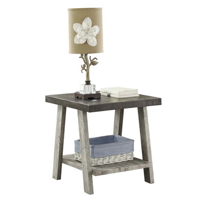 Athens Contemporary Two-Tone Wood Shelf End Table With Weathered Walnut Top And Light Gray Base, Perfect For Modern Living Spaces.