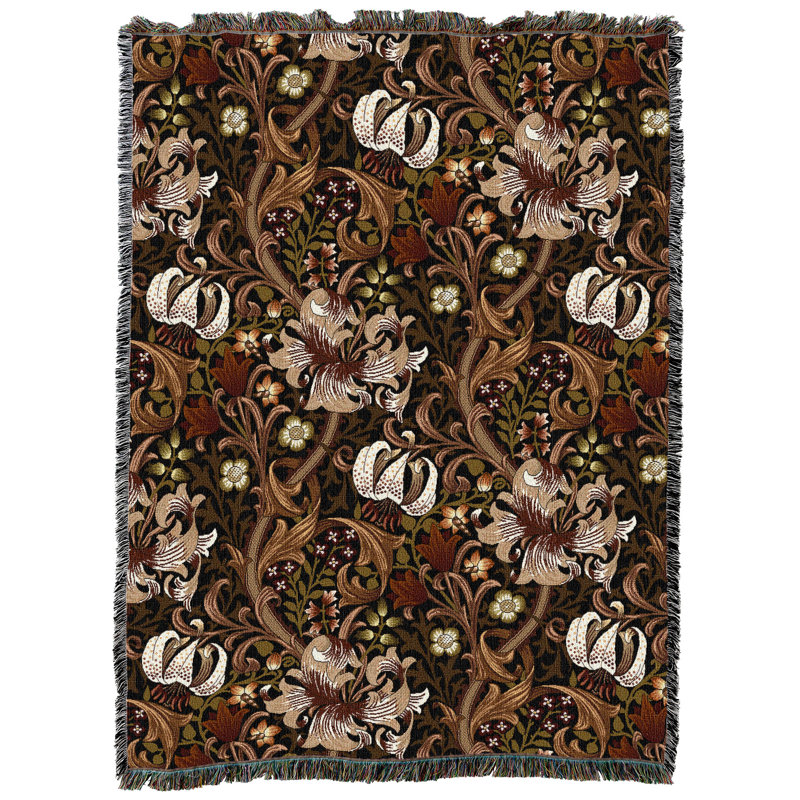 Couverture Pure Country Weavers William Morris Golden Lily Sienna - Artisanat - Tapisserie - Jeté en coton - Fabriqué aux États-Unis (72 x 54)