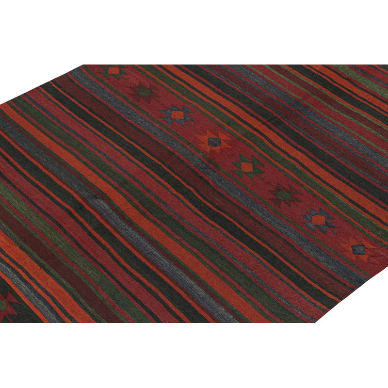Vintage Persian Kilim In Burgundy With Polychromatic Stripes By Rug & Kilim