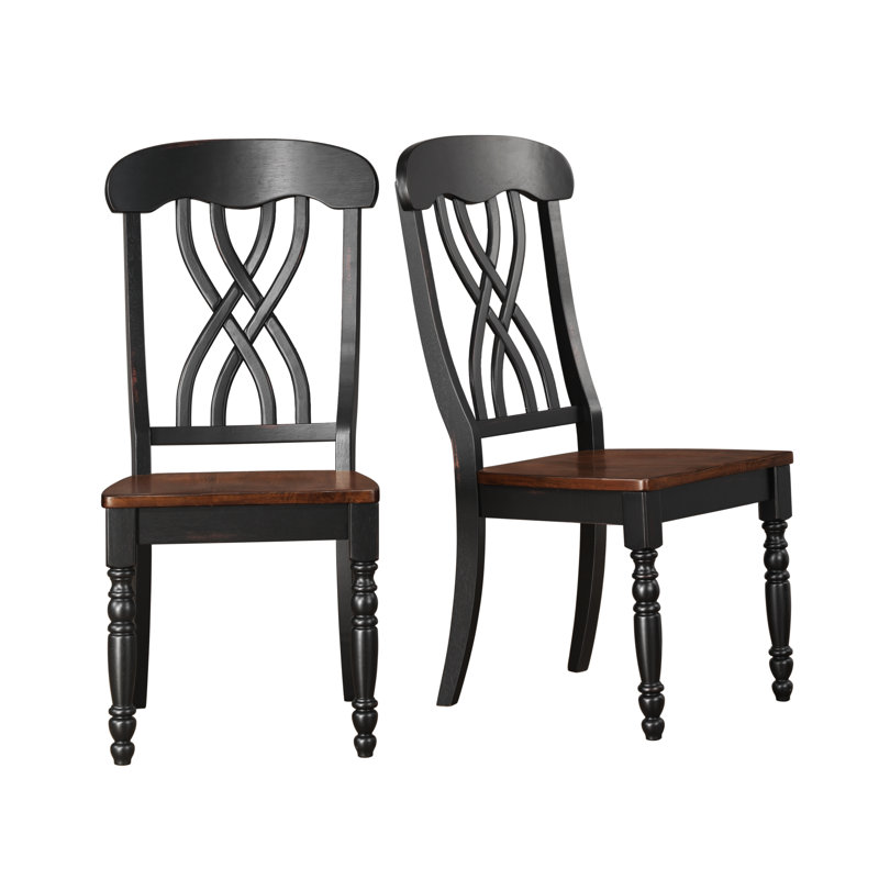 Alyssha Solid Wood Cross Back Side Chair, Antique Black/Cross Back