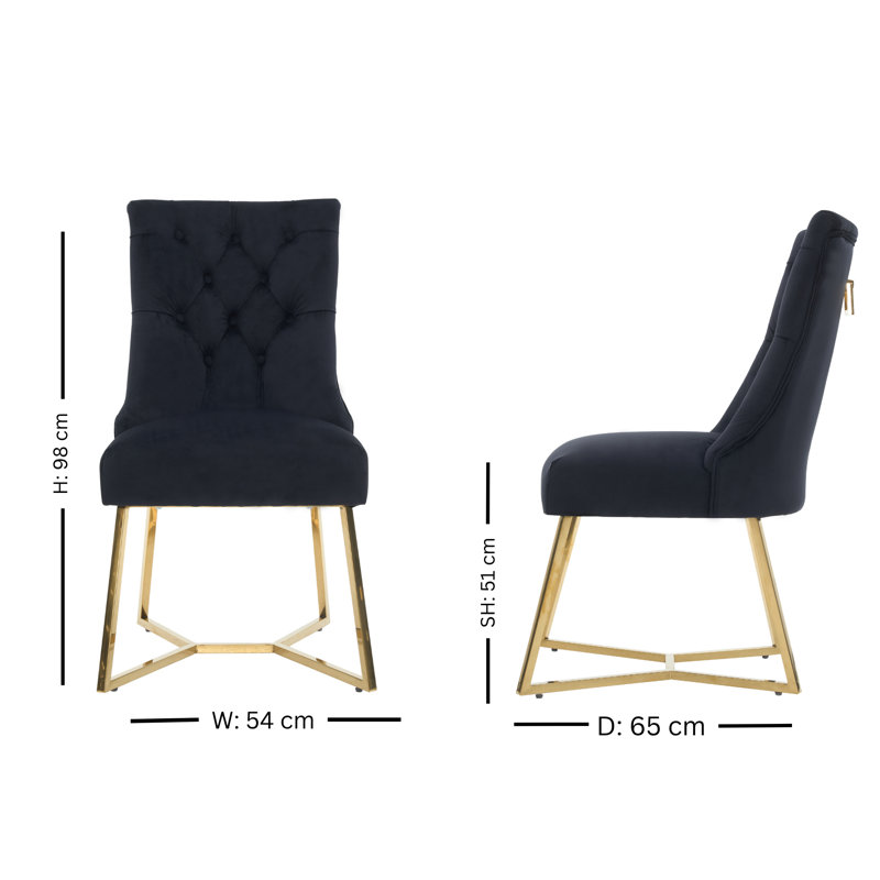 Ambra Modern Velvet Dining Chair With Gold Legs, Ring Handle & Tufted Back, Black