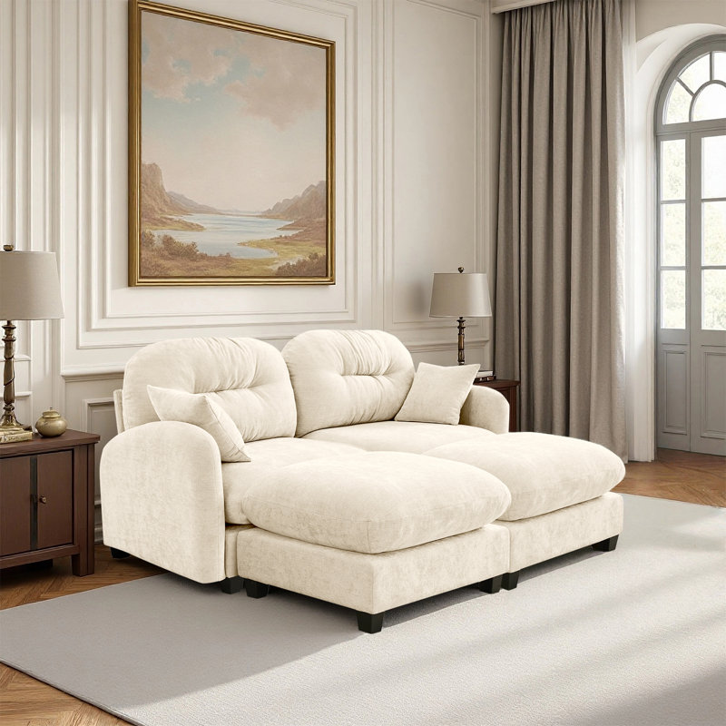 Canapé, canapé Cloud, avec 2 repose-pieds, Beige
