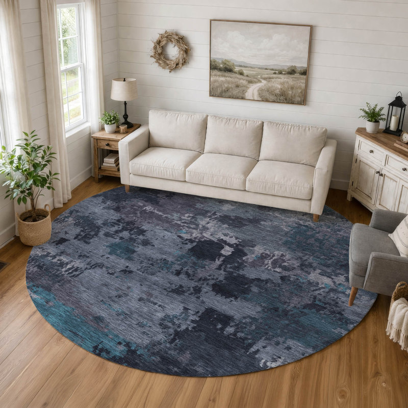 Machine Washable Indoor/Outdoor Chantille ACN2813 Abstract Rug, Teal, 8' Round