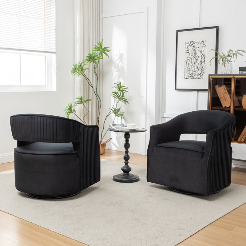 Fumiyo Velvet Swivel Barrel Chair, Black