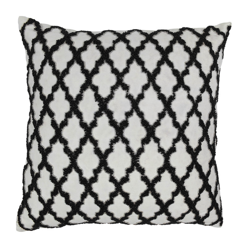 Coussin en coton à motif marocain, Noir / Ivoire