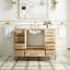 Meuble-lavabo autoportant en bois massif l 48 po x H 35 po avec comptoir en marbre de culture blanc de Carrare et lavabo simple en céramique, chêne-503758715-503758713