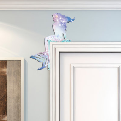 Metal Door Frame Decor, Ocean Purple Mermaid Door Topper Beach Wall Art for Window Door Frame, Shelf, Coastal Beach House Decoration