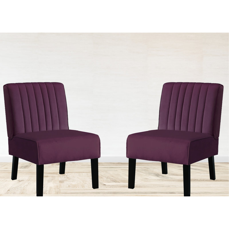 Chaises d'appoint modernes Mid-Century de 2 pièces, velours élégant, pieds en bois massif, pourpres pour la maison 2 pièces, revêtement en velours, chambre à coucher
