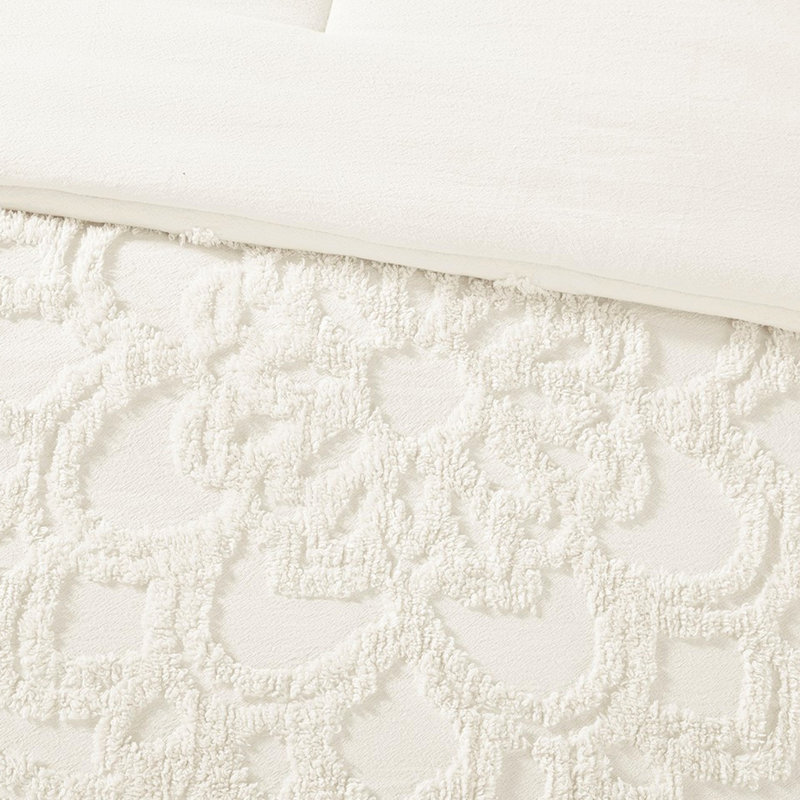 Édredon en chenille à médaillon de coton, Blanc cassé, Édredon double / grand + 2 taies d'oreiller