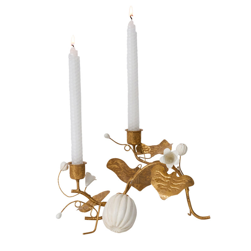 Forest Walk Pumpkin & Vine Candlestick Holder - Gold, 2, 6.25" H x 11" W x 6" D