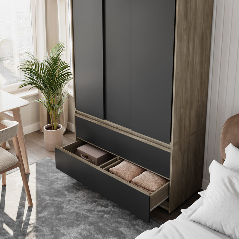 Manufactured Wood Wardrobe, Oak/Black