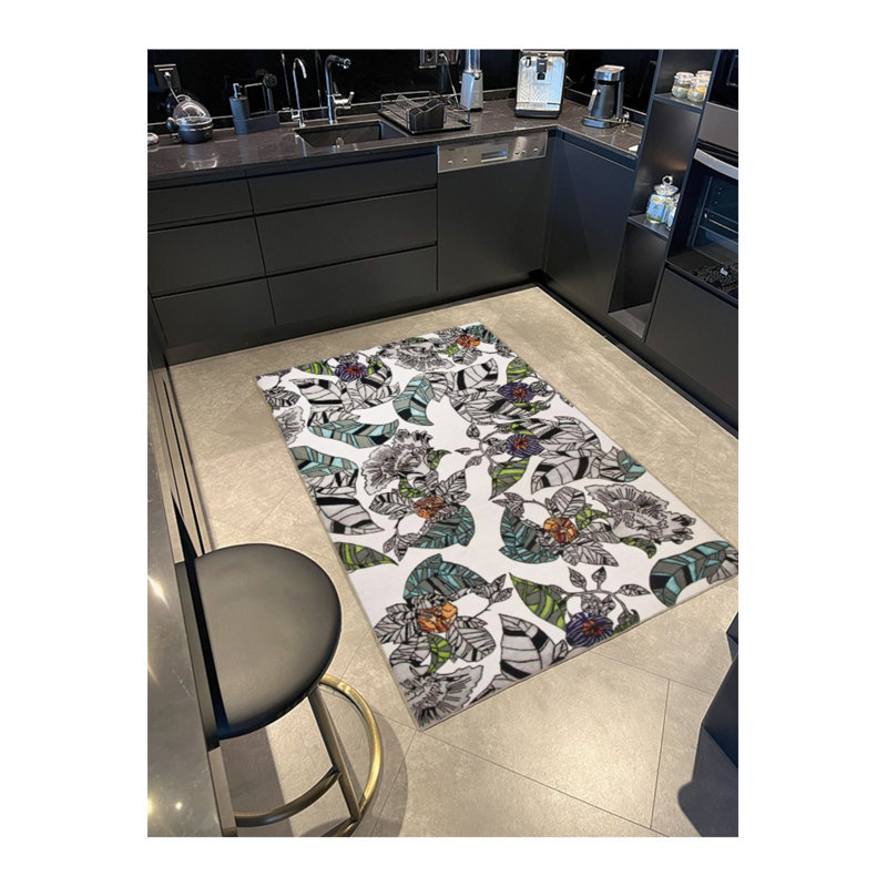 Tapis tissé à motif de feuilles lavable, Sous-tapis carré 3 pi 3 po inclus