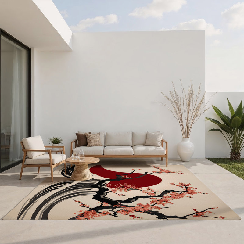 Rippling Sakura Indoor And Outdoor Area Rug, Rectangle 1'6" x 2'6"