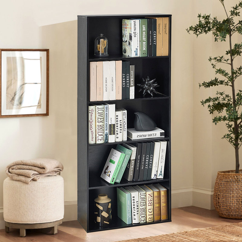 Bibliothèque ouverte 5 niveaux, (5 Shelves) 60"H x 21.65"W x 9.25"D, Noir
