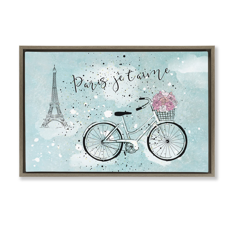 Love Paris Bicycle Black Framed Floater Canvas by Martina Pavlova, Cadre flottant orme Montalcino, H 21 po x l 31 po