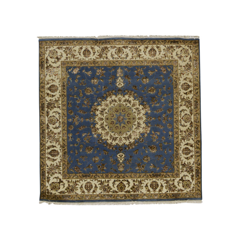 Tapis turquoise et ivoire noué à la main de haute qualité
