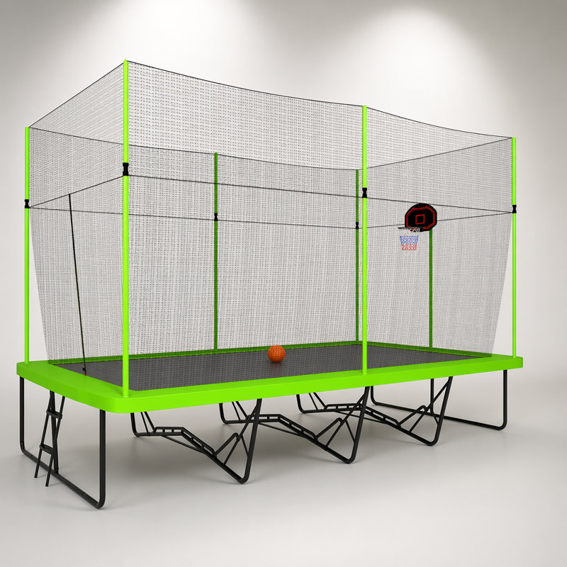 Trampoline rectangulaire durable de 10 pi x 17 pi avec filet de sécurité résistant aux rayons UV, panier de basketball et échelle avancée pour un plaisir et une sécurité ultimes
