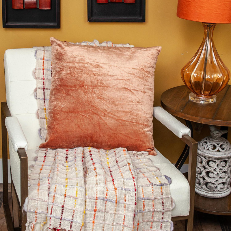 Coussin décoratif carré en mélange de coton orange Sunstone, Polyester / Bourre en polyester, Orange, 20 po x 20 po