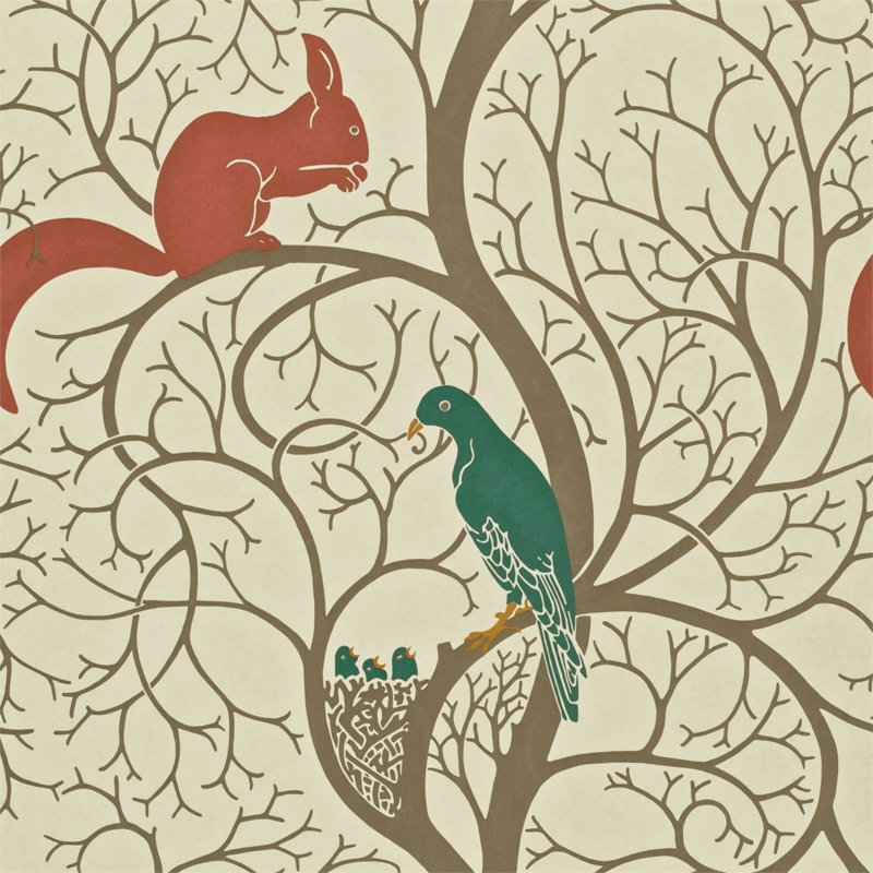 Squirrel & Dove Wallpaper, Tealred