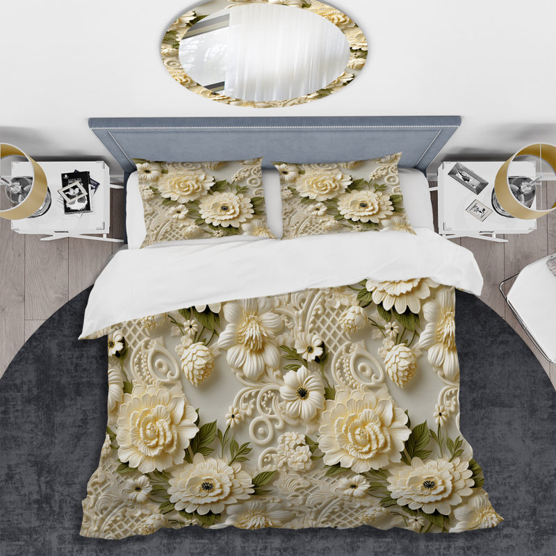 Ensemble de housse de couette rétro en dentelle à motif victorien II, Housse de couette pour grand lit et 2 taies décor