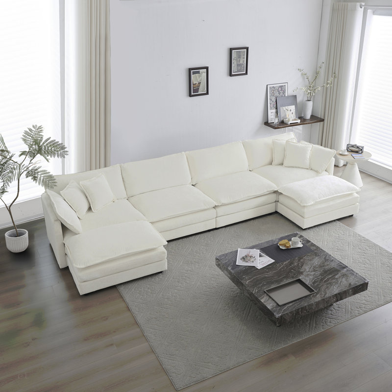 Canapé Comfort U, Chenille blanche