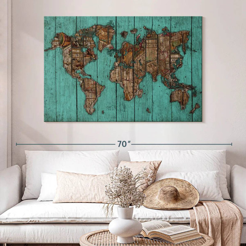 Carte en bois Aliaz turquoise, H 34 po x l 51 po