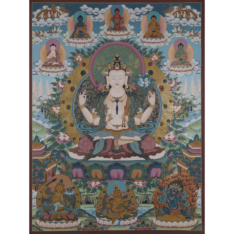 Kharchari (Thangka sans brocart) | Or pur 24 carats avec peinture acrylique