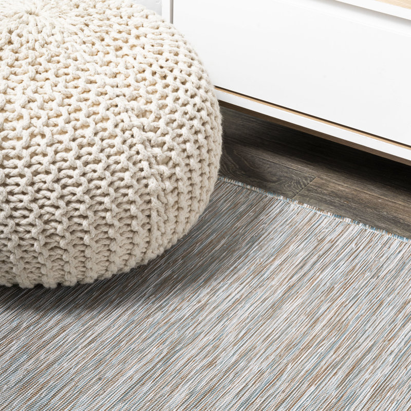 Ammons Modern Flatweave Solid Gray Indoor/Outdoor Rug, Round 6'7"