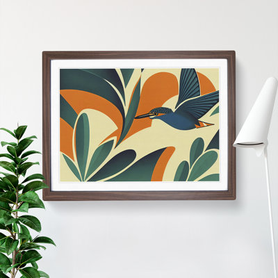 Art Deco Kingfisher Bird - Framed Print