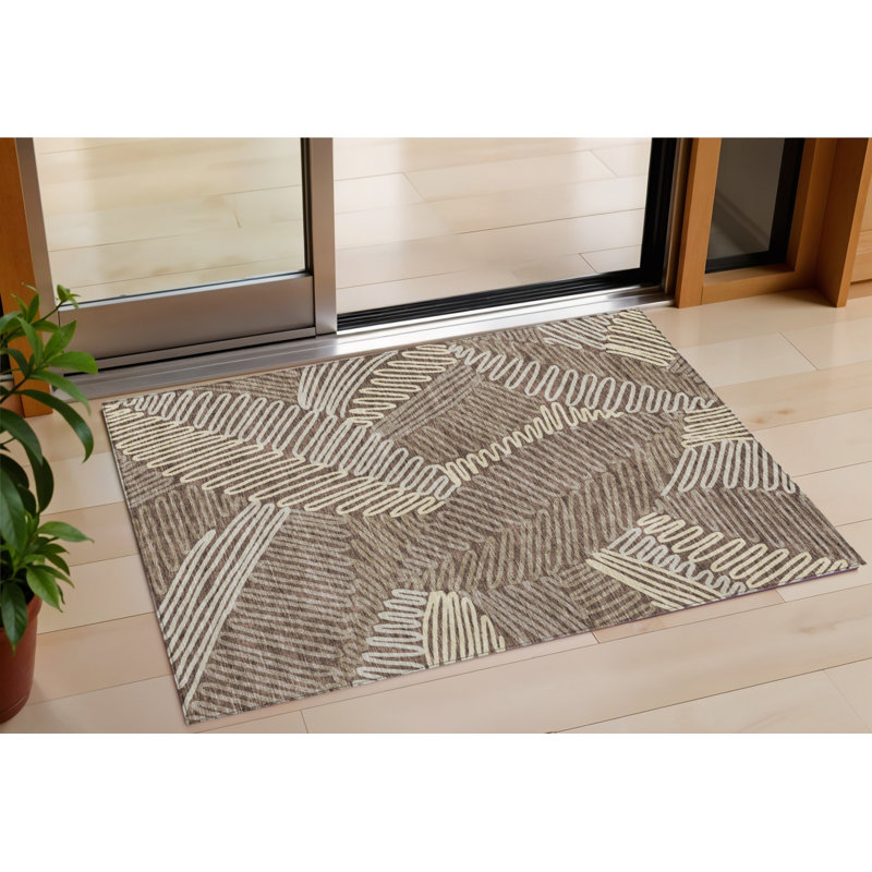 Tapis intérieur lavable floral 3 pi x 5 pi chocolat et ivoire