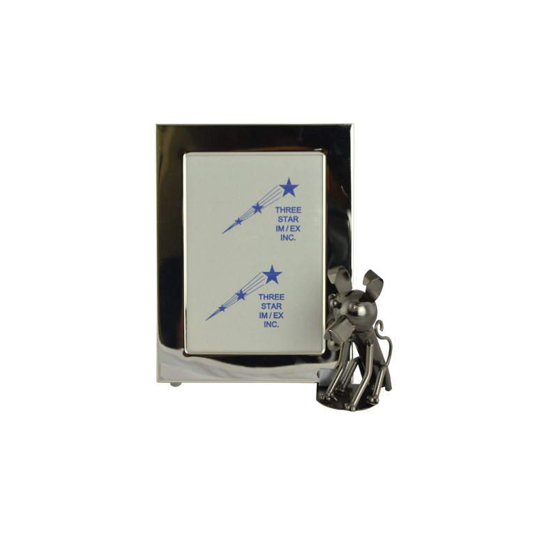 Silver Metal 5x7 Picture Frame with Dog Figurine