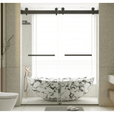 56-60 Inch Wide Frameless Double Sliding Shower Door With Soft-Close, 3/8 Inch SGCC Tempered Glass, Matte Black Finish