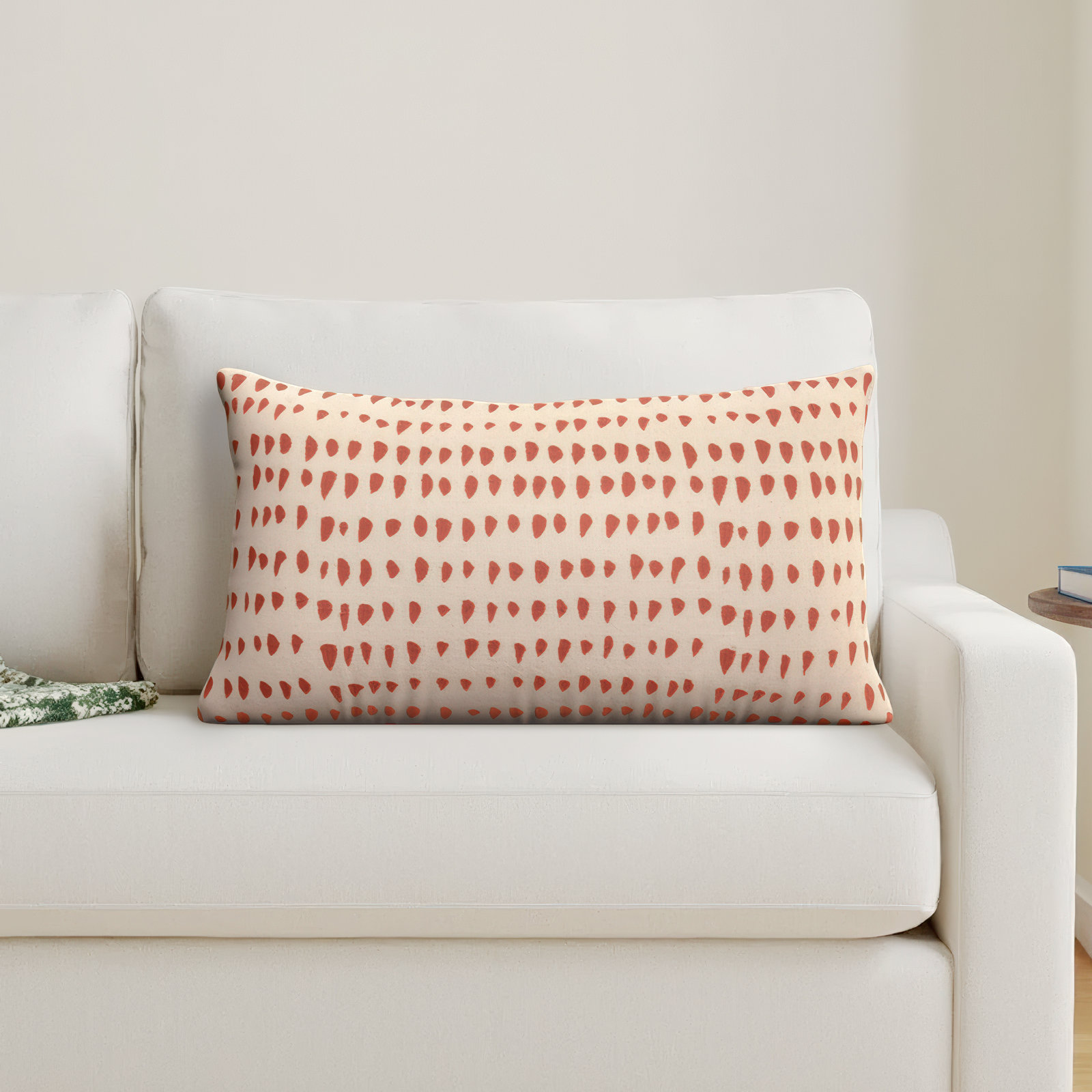 Fabray 26" x 14" Embroidered Throw Pillow, Coral/Natural