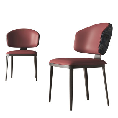 Chaise de salle à manger moderne en simili cuir Cathelijn, ensemble de 2, pieds en métal noir