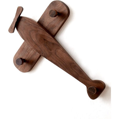 Children's clothes hanger wall hanging, airplane shaped children's wooden wall hanging, cute walnut clothes hanger, suitable for bathrooms, doorways, entrances, children's rooms or daycare centers