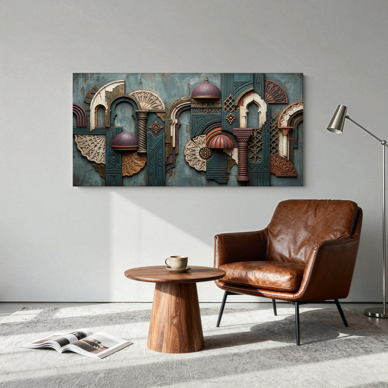 Ensemble de 1 tableau sur toile représentant l'architecture arabe, L 32 po x H 16 po, Toile tendue