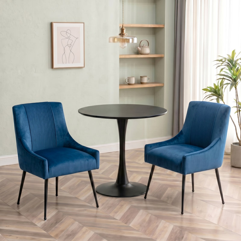 Dinnington Velvet Upholstered Side Chair With Legs, Navy